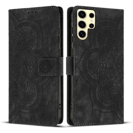 Leather Phone Case With Card Storage For Everyday Use - black embossed PU leather wallet case with multiple card slots and magnetic closure