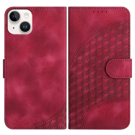 YX0060 Elephant Head Embossed PU Leather Case Lanyard For iPhone 15 Pro Max - red embossed wallet case with lanyard, card slot, stand, slim TPU protection