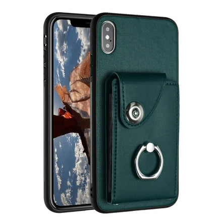 Organ Card Bag Ring Holder Case For iPhone 11 Pro X XS XR XS Max Wallet - green PU wallet case with ring holder and card slots