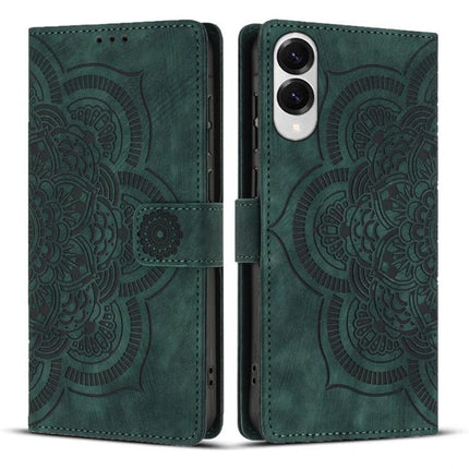 Leather Phone Case For Everyday Carry - green embossed folio wallet with card slots and magnetic closure for daily use