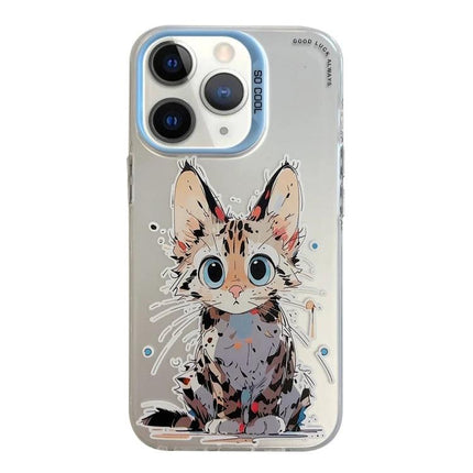 Animal Pattern Phone Case for Everyday Protection - clear TPU PC case with vibrant oil-painting kitten design protecting phone without bulk