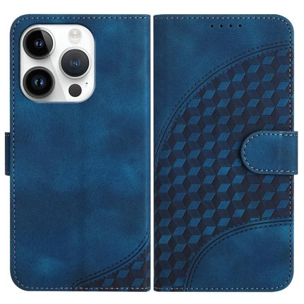 YX0060 Elephant Head Embossed PU Leather Case Lanyard For iPhone 15 Pro Max - blue embossed PU leather wallet case with lanyard, stand and card slot
