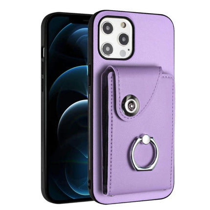 Organ Card Holder Ring Case For IPhone 13 Mini 12 Pro Max 6 Card Slots - lavender PU wallet case with ring holder and 6 card slots