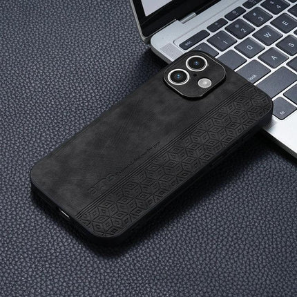AZNS Phone Case For Everyday iPhone Protection – slim black TPU and leather dual-material case with textured grip, precise camera cutout and port access
