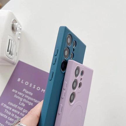 Silicone Protective Case For Samsung Phones Everyday Use — teal and lavender liquid silicone cases protecting camera and edges