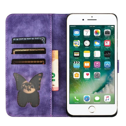 Leather Phone Case With Card Slot For Daily Use - purple wallet folio with card slots and butterfly cutout holding phone and cash