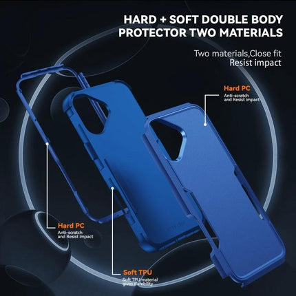 iPhone 16 Shockproof Case for Everyday Protection - blue TPU+PC dual-layer hard PC shell with soft TPU inner for drop and scratch resistance