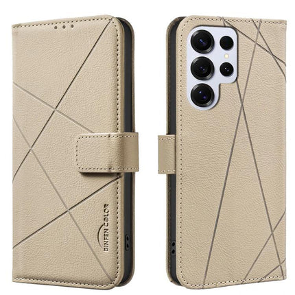 Leather Phone Case With Card Slots For Everyday Use - beige geometric wallet case with three card slots and RFID protection