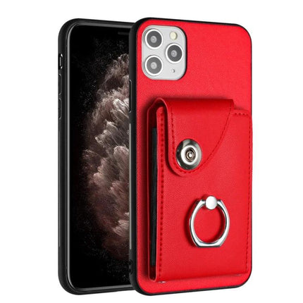 Organ Card Holder Ring Holder Case For iPhone 11 11Pro 11ProMax 12Mini 12Pro - red PU wallet case with 6 card slots, ring kickstand and TPU edges