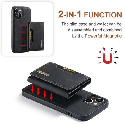 DG.MING Leather Wallet Case for Daily iPhone Carry showing magnetic detachable wallet attached to leather phone case with card slots