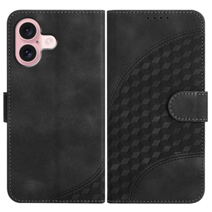Elephant Head PU Case with Lanyard and Wallet Stand for iPhone 16 Pro Plus 16 black embossed PU leather wallet case with stand and lanyard