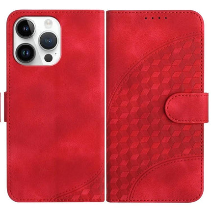 YX0060 Elephant Head Embossed PU Leather Case Lanyard For iPhone 15 Pro Max - red folio wallet case with card slot, stand, and embossed pattern