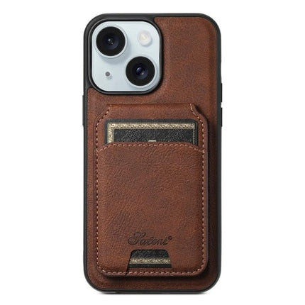 Suteni H16 Detachable Wallet Back Case For iPhone 15 14 Plus 14 Pro 14 Pro Max - brown litchi PU leather wallet with 3 card slots and detachable magnetic back