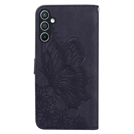 Leather Flip Case for Everyday Phone Protection - navy PU leather folio with embossed butterfly and card slots, TPU inner layer, slim wallet design