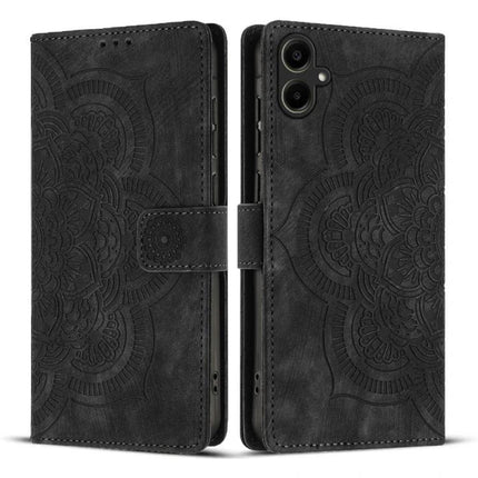 Leather Phone Case For Everyday Carry - black embossed folio wallet with card slots and cash pocket