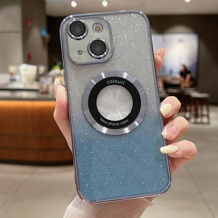 Essential iPhone Case for Everyday Protection showing glitter blue flexible TPU case with ring holder and camera cutouts
