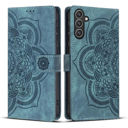 Daily Companion Leather Phone Case teal floral mandala wallet cover with kickstand and card slots