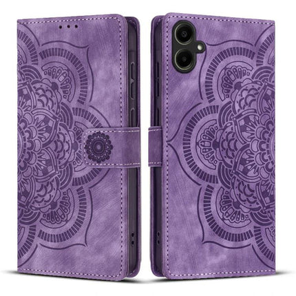 Leather Phone Case For Everyday Carry purple mandala wallet case with card slots and magnetic closure
