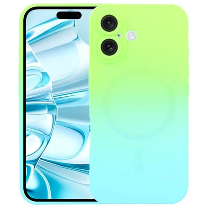 iPhone Gradient Case for Everyday Protection showing green-to-blue gradient slim protective cover on iPhone with camera cutouts