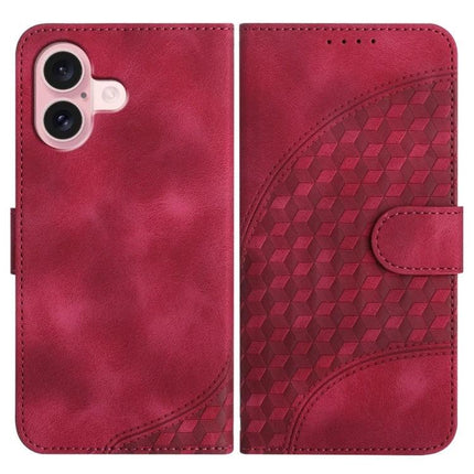 Elephant Head PU Case with Lanyard and Wallet Stand for iPhone 16 Pro Plus 16 - red embossed PU leather wallet case with stand and lanyard slot