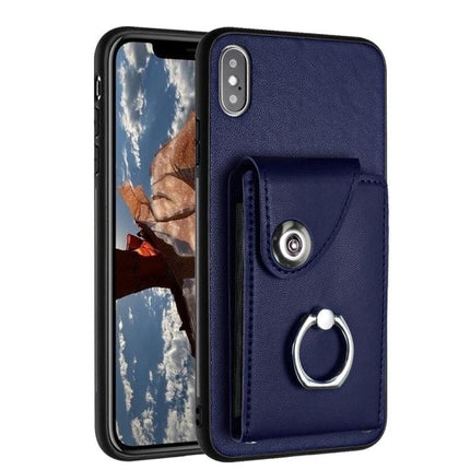 Organ Card Bag Ring Holder Case For iPhone 11 Pro X XS XR XS Max Wallet navy PU leather wallet case with ring holder and card slots