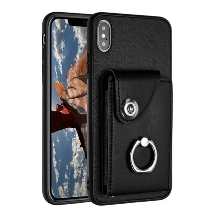 Organ Card Bag Ring Holder Case For iPhone 11 Pro X XS XR XS Max Wallet - black PU leather card wallet case with ring holder and six card slots