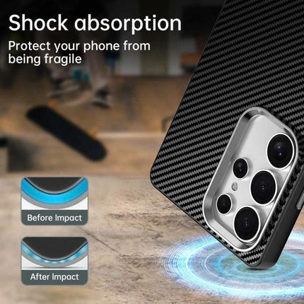 Samsung Phone Case For Everyday Protection Durable And Practical For Daily Use And Travel carbon fiber shock absorption case showing camera cutout and impact layers