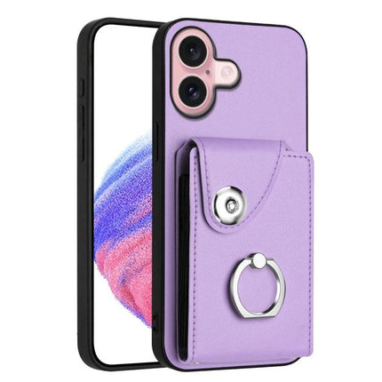 Card Holder Ring Stand Case For IPhone 16 And 15 Pro Max 15 Pro 15 Plus - lavender PU wallet case with ring stand and six card slots
