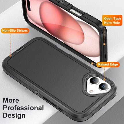 Waterproof Phone Case For Daily On-The-Go Protection — black 3-layer protective case with raised edge, non-slip stripes, open horn hole, port access