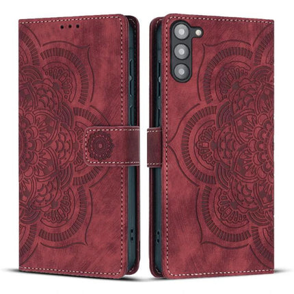 Daily Companion Leather Phone Case slim red PU leather wallet case with embossed mandala, card slots, kickstand, and camera cutout