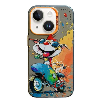 iPhone Case With Animal Pattern For Everyday Protection During Commutes And Daily Use - oil‑painting playful animal on scooter, TPU PC durable commuter phone case
