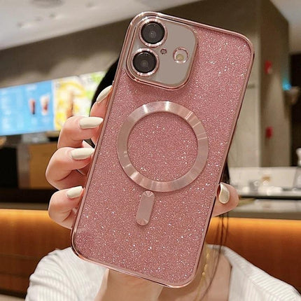 Glitter Protective Case for iPhone Everyday Handling - rose gold glitter TPU case with electroplated frame and magnetic ring, slim full-access protection