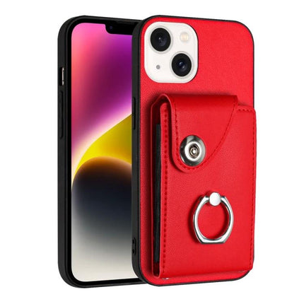 Organ Card Bag Ring Holder Wallet Case For IPhone 15 14 Plus 14 14 Pro red PU wallet case with ring holder and six card slots