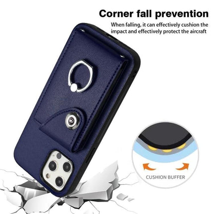 Organ Card Holder Ring Holder Case For iPhone 11 11Pro 11ProMax 12Mini 12Pro navy PU leather wallet case with ring stand and 6 card slots