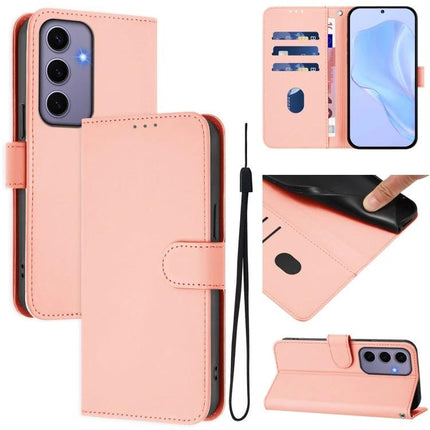 Leather Phone Case With Lanyard For Daily Carry And Easy Viewing On The Go For Commute - pink PU leather wallet case with card slots, wrist strap, and kickstand