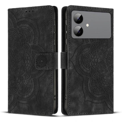 Everyday Leather Phone Case With Card Slots in black embossed folio style with two card slots and cash pocket