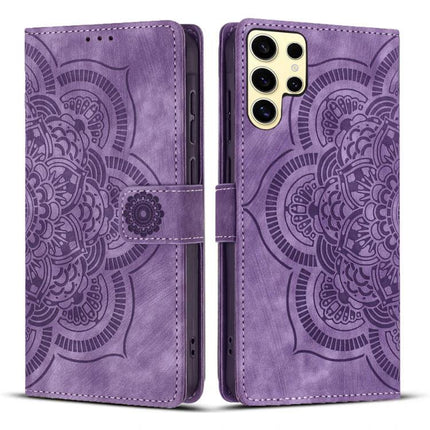 Leather Phone Case With Card Storage For Everyday Use - purple mandala PU leather wallet case with multiple card slots and magnetic closure