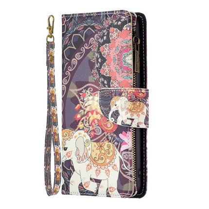 Galaxy Phone Case Card Access For Everyday Use That Keeps Your Phone Safe On The Go - floral elephant wallet style Samsung S25 case with wrist strap and stand