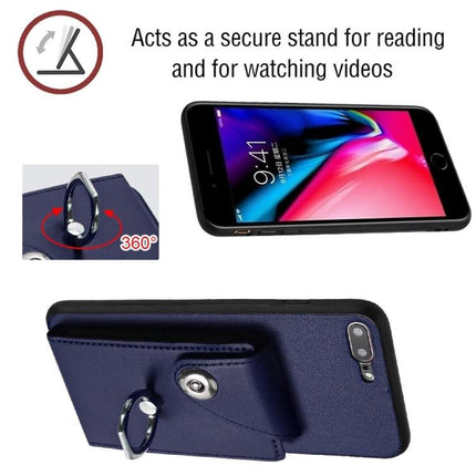Organ Card Holder Case For iPhone 8 Plus 7 Plus With Ring Stand And 6 Card Slots - navy PU wallet case with 360° ring kickstand and six card slots