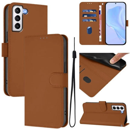 Solid Color Leather Phone Case With Lanyard For Daily Carry - brown PU leather wallet case with card slots, TPU core and detachable lanyard