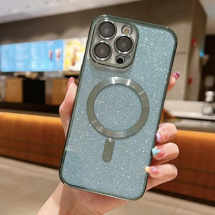 iPhone Case Glitter Design For Everyday Use Protects During Commutes And Outings - teal glitter TPU case with magnetic ring protector
