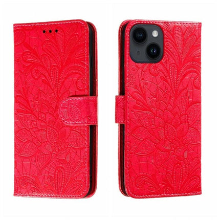 Leather Flip Case for iPhone Everyday Protection - red embossed leather flip case with 360-degree coverage, built-in stand and shock-absorbing corners
