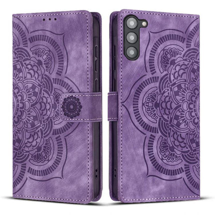 Leather Phone Case With Card Storage For Everyday Use - purple mandala PU leather wallet case with card slots and TPU core