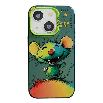 Protective Animal Pattern Phone Case For Daily Use - oil painting-style colorful mouse design, slim durable iPhone 13 protective case