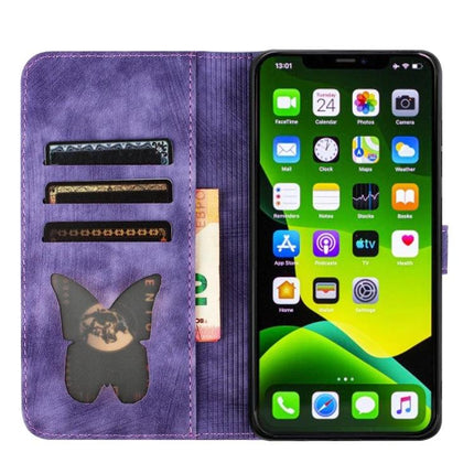 Stylish Flip Leather Phone Case With Card Slots showing purple PU leather, card slots, cash pocket and phone access