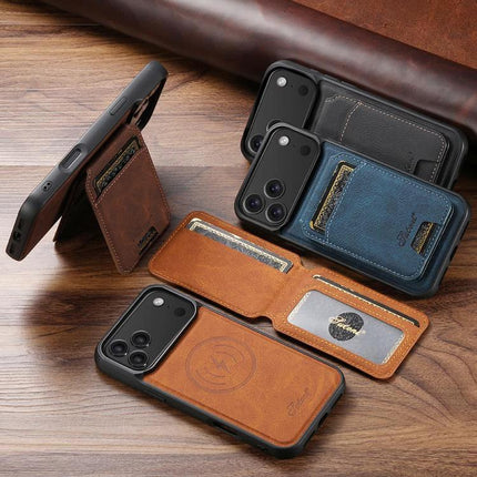 Suteni H16 Detachable Wallet Back Case For iPhone 15 14 Plus 14 Pro 14 Pro Max brown blue black litchi-texture PU leather wallet with card slots and detachable magnetic back case