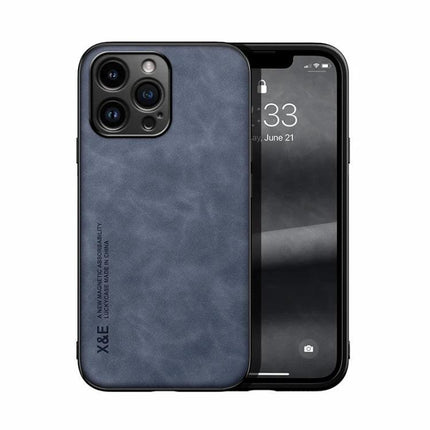 Magnetic Leather Phone Case for Everyday Travel Protection - navy PU leather TPU shell, slim non-slip grip, magnetic car mount compatible