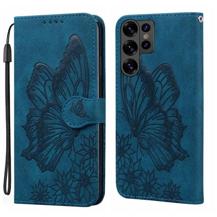 Leather Flip Case for Everyday Phone Protection - teal PU leather wallet case with embossed butterfly, card slots and wrist strap