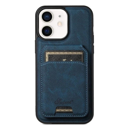 Suteni H16 Leather Detachable Wallet Back Case For IPhone 13 Pro And 12 Pro - blue litchi texture PU leather wallet case with magnetic detachable card pocket