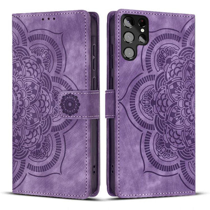 Leather Phone Case With Card Storage For Everyday Use - purple mandala PU leather wallet case with TPU core and card slots